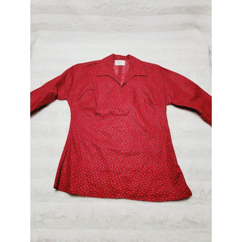 Vintage Martha of Taos Red Colored Floral Blouse Side Zip Up